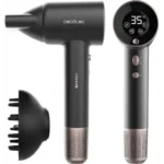 a black hair dryer with a round object